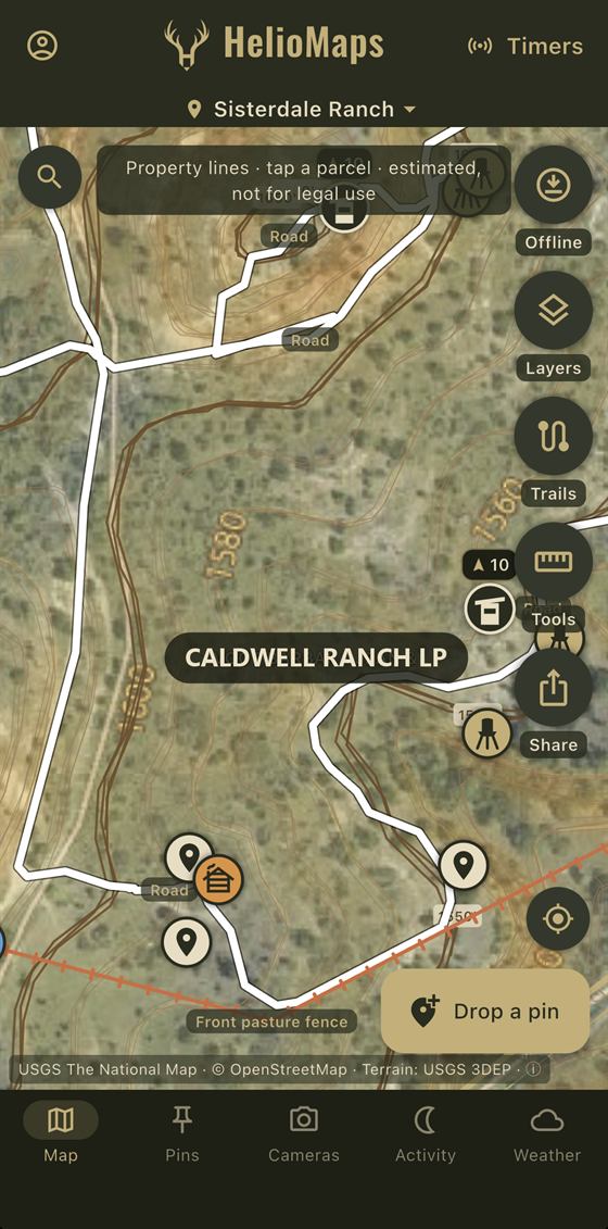 HelioMaps showing a neighboring parcel with the owner name displayed on the map